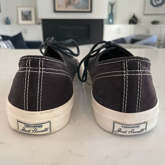 Converse Jack Purcell Lo Cut Lace Up Canvas Sneakers Cork Insoles Blk Wht 9.5M - Picture 7 of 11